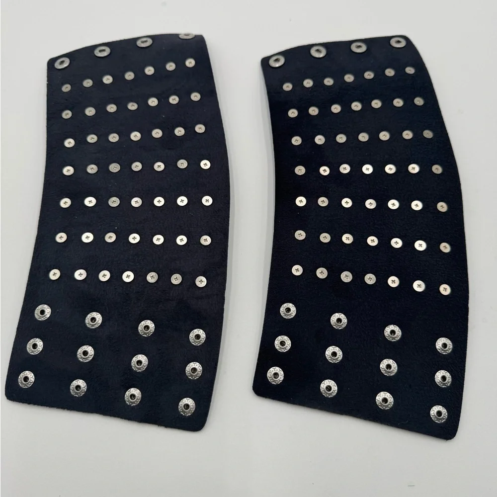 Unisex Black Metal Spike Studded Punk Rock Biker Wide Leather Bracelet 1 Pair